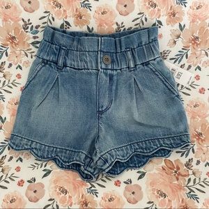 Scalloped Pull-On Denim Shorts